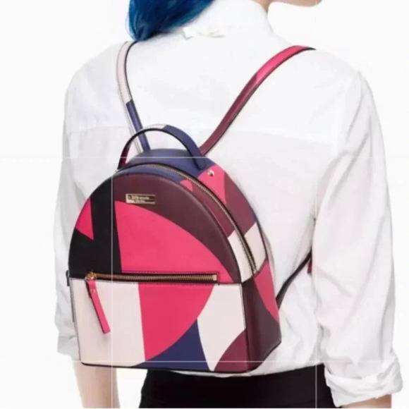 - Kate Spade leather back bag blue & pink multi color medium size nwot - Picture 1 of 7